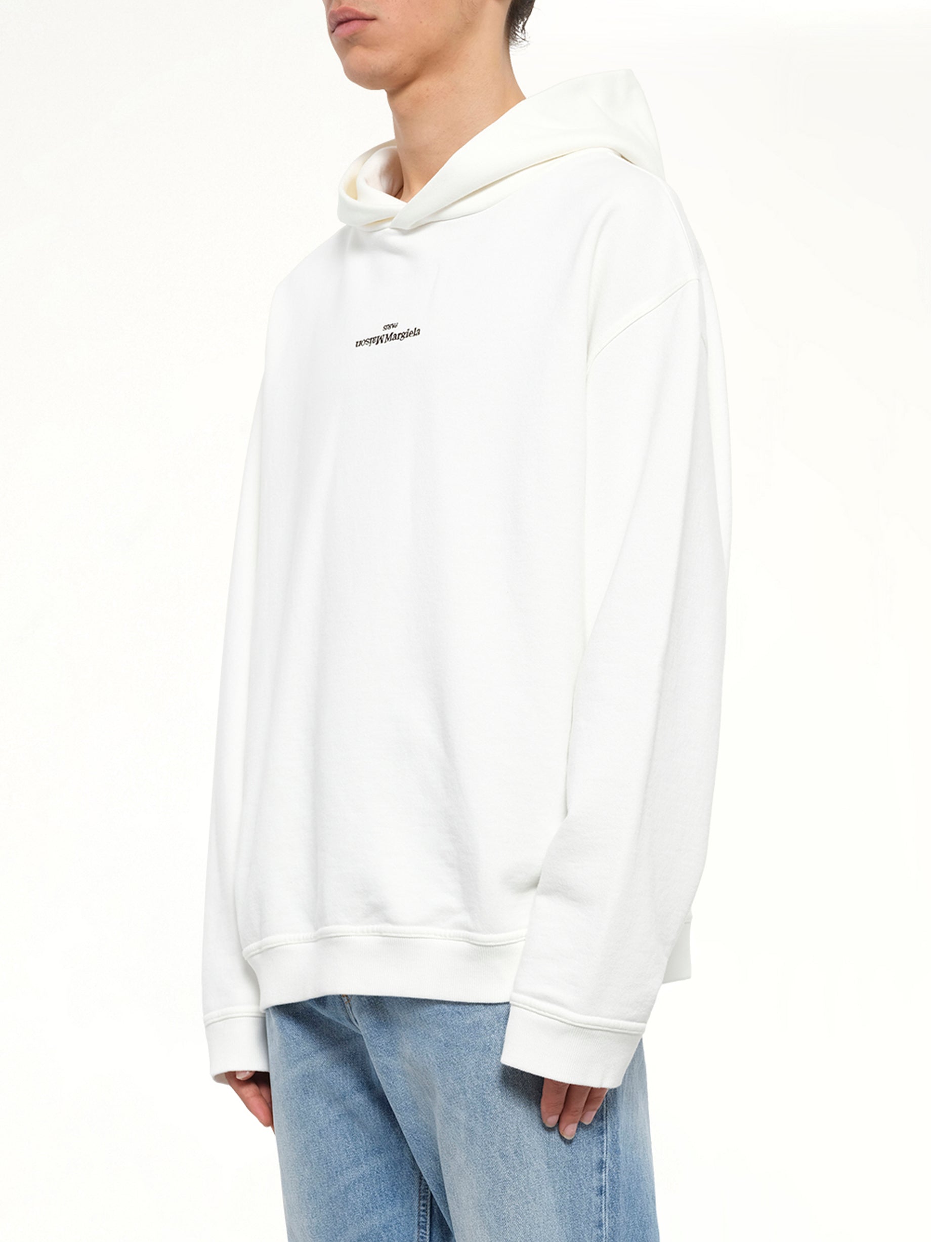 Reversed Logo Hoodie in Off White