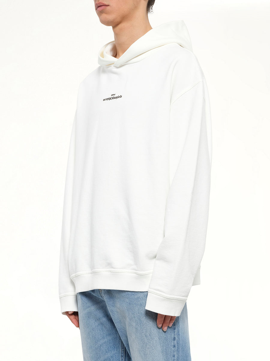 Reversed Logo Hoodie in Off White