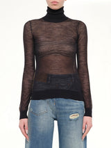 Sheer Cotton Turtleneck in Black/Camel