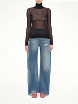 Sheer Cotton Turtleneck in Black/Camel