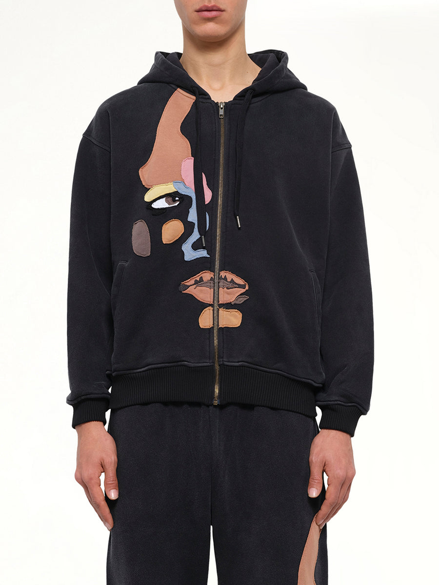 Side Eye Face Hoodie in Black
