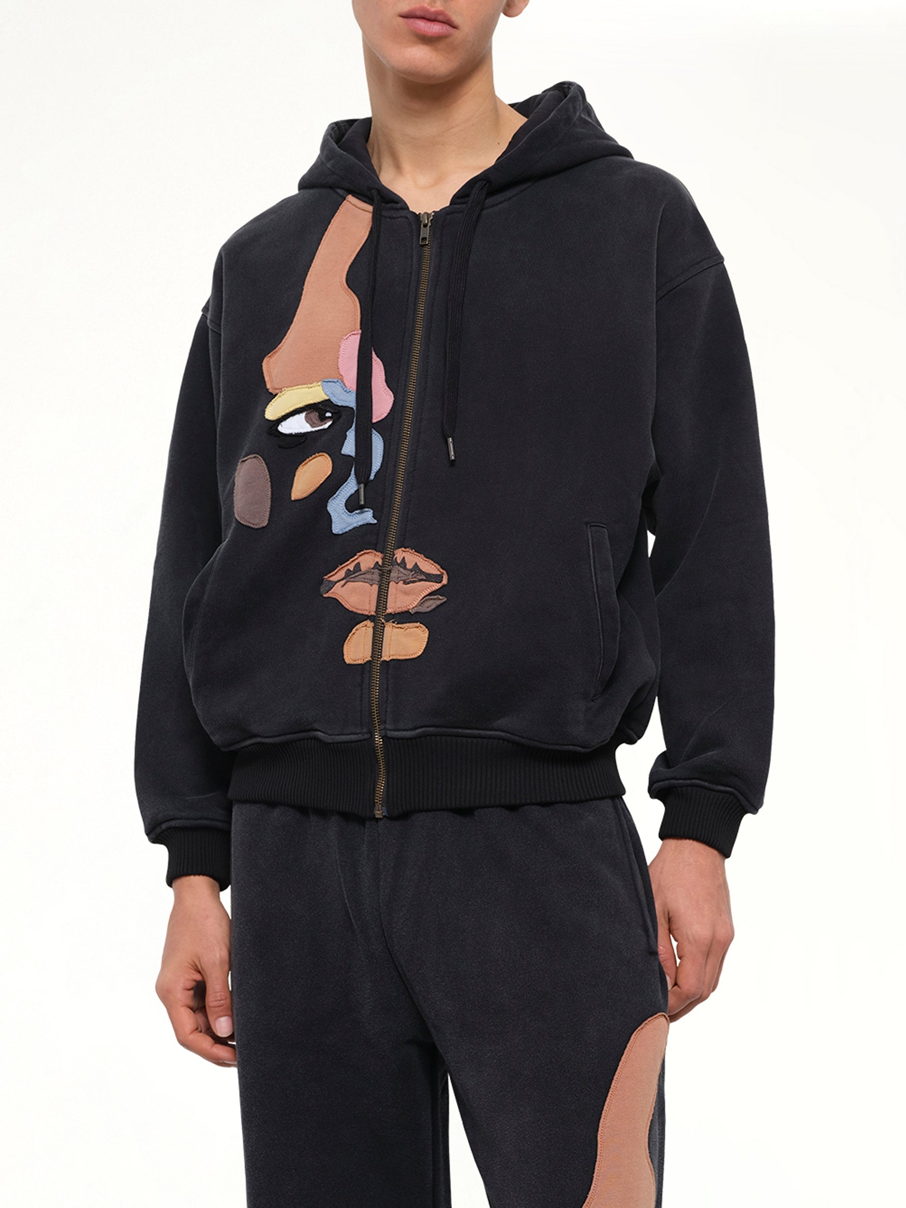 Side Eye Face Hoodie in Black