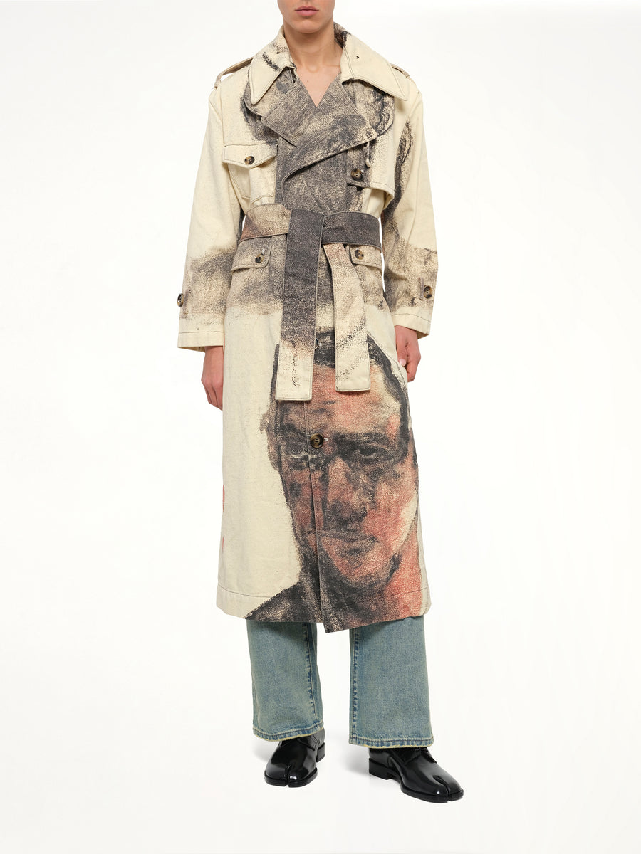 Sketched Faced Trenchcoat in Cream