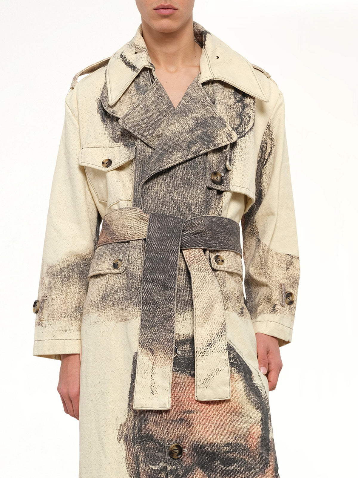 Sketched Faced Trenchcoat in Cream