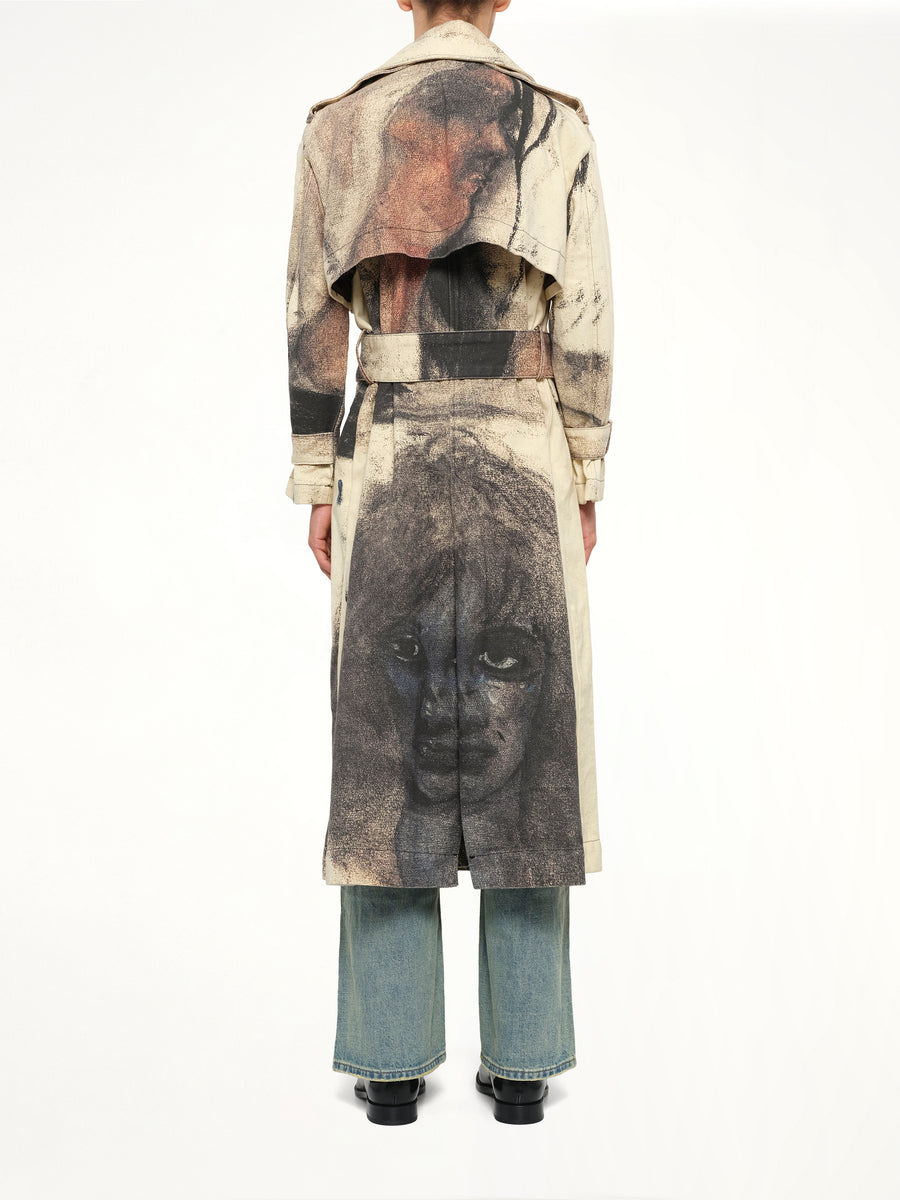 Sketched Faced Trenchcoat in Cream