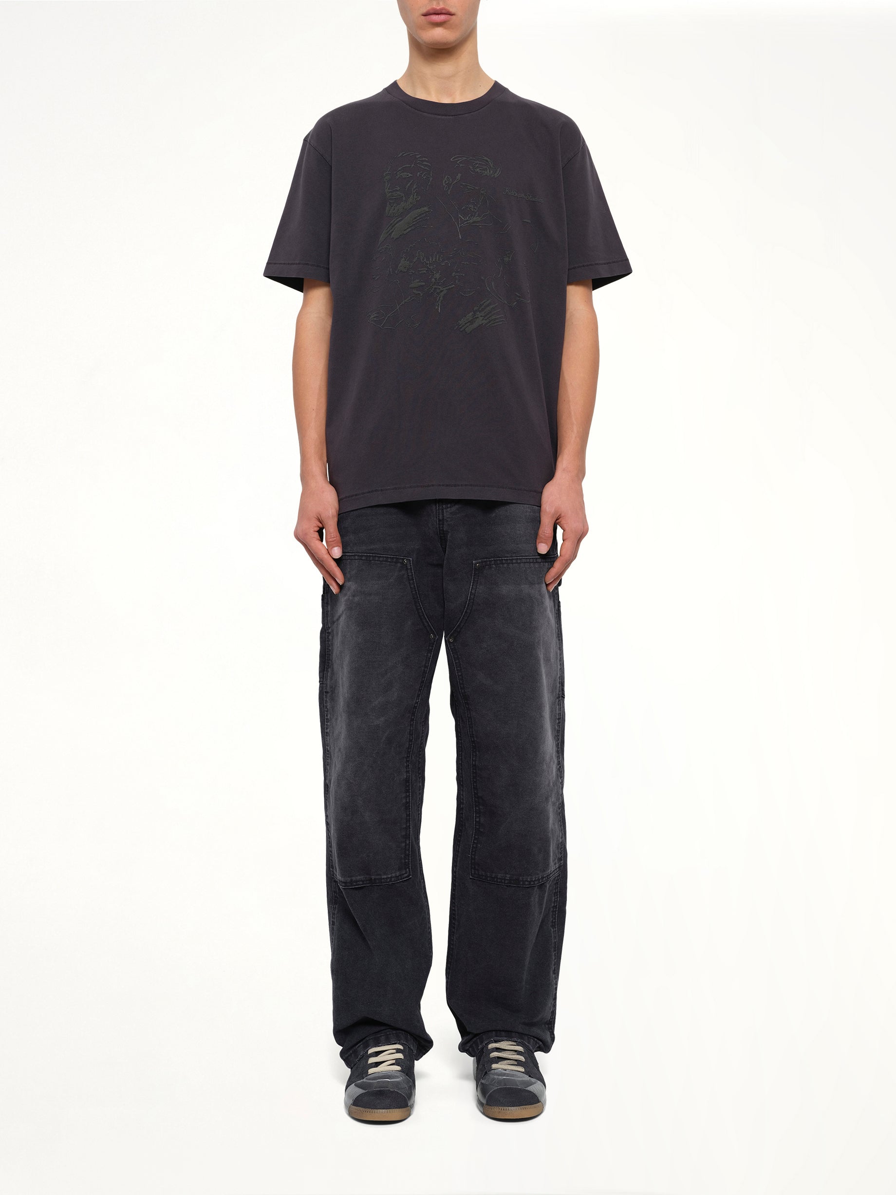 Sketched Faces T-Shirt in Washed Black