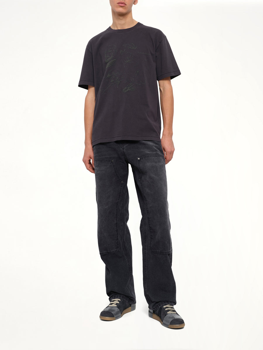 Sketched Faces T-Shirt in Washed Black
