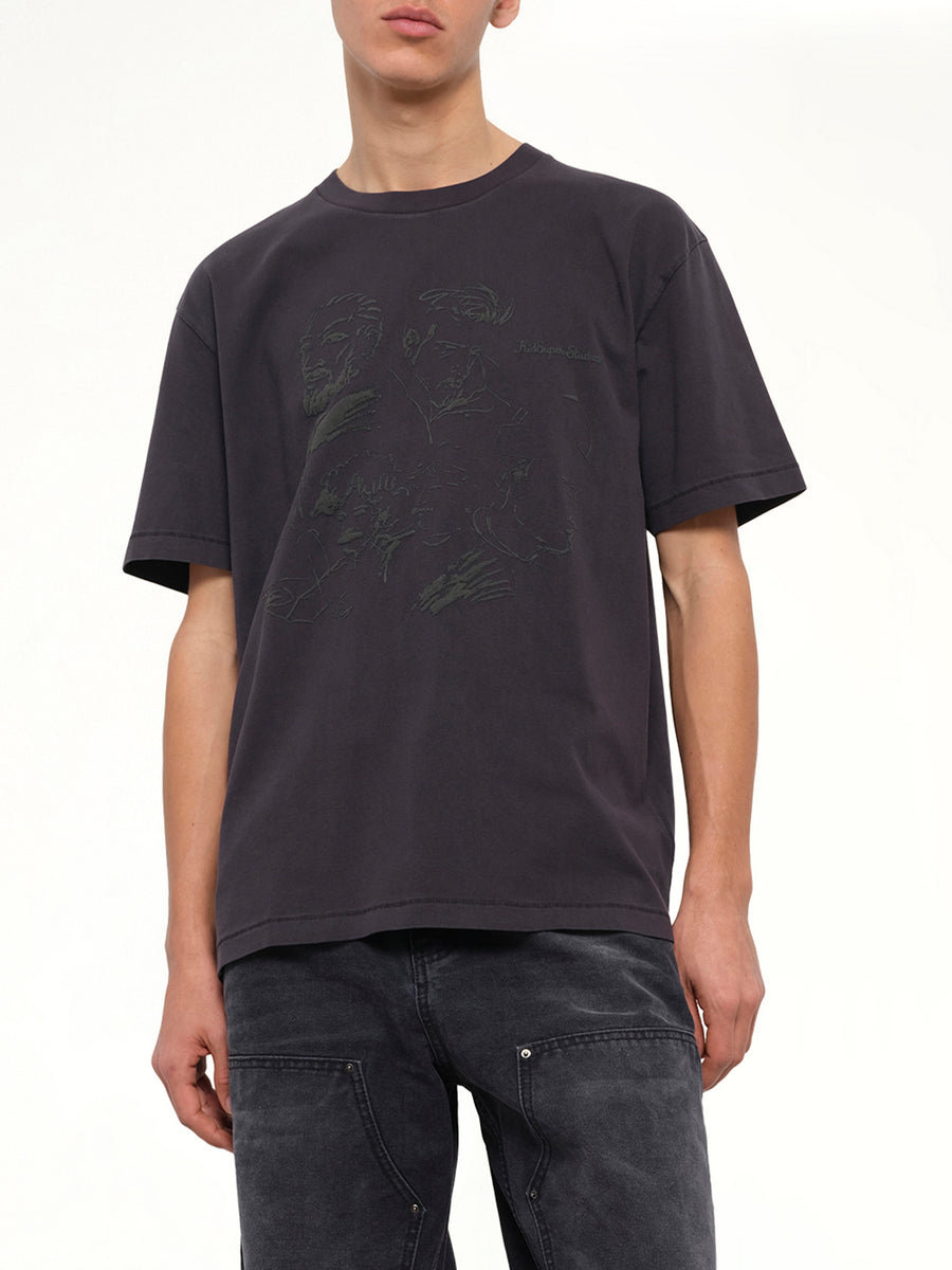 Sketched Faces T-Shirt in Washed Black