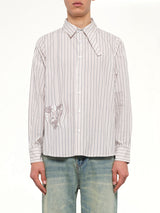 Striped Face Button Up Shirt in White