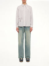 Striped Face Button Up Shirt in White
