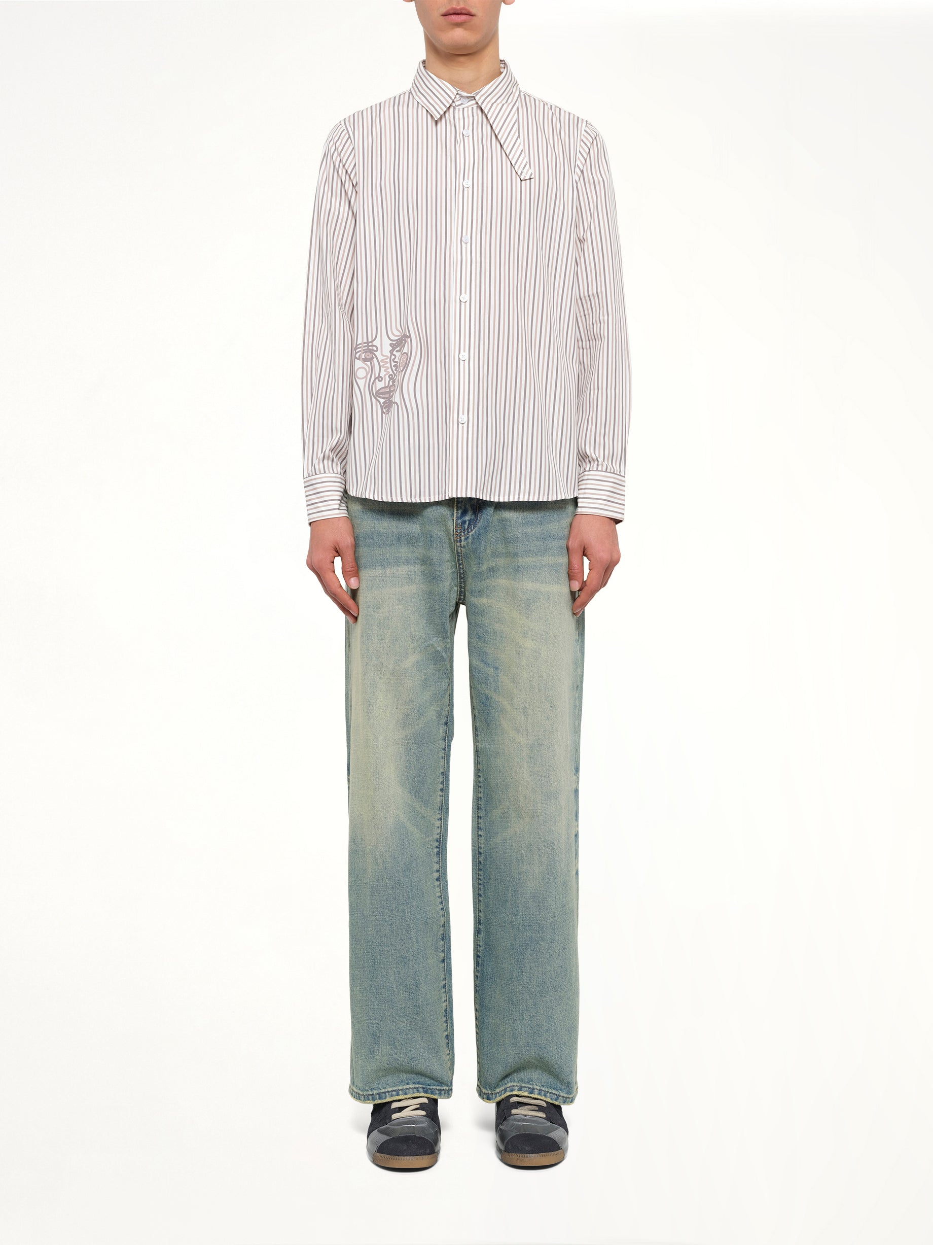 Striped Face Button Up Shirt in White