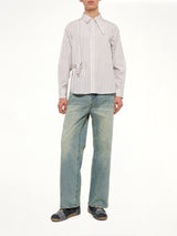 Striped Face Button Up Shirt in White