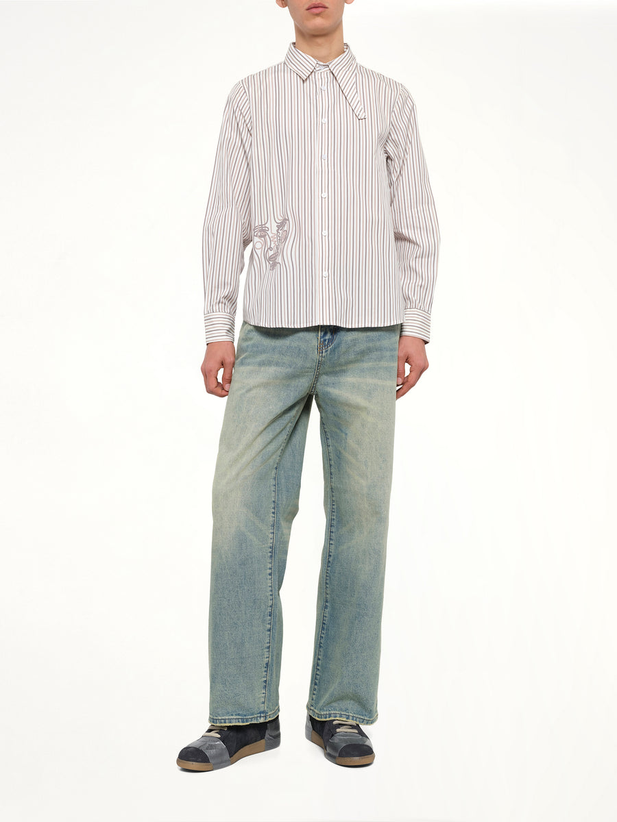 Striped Face Button Up Shirt in White