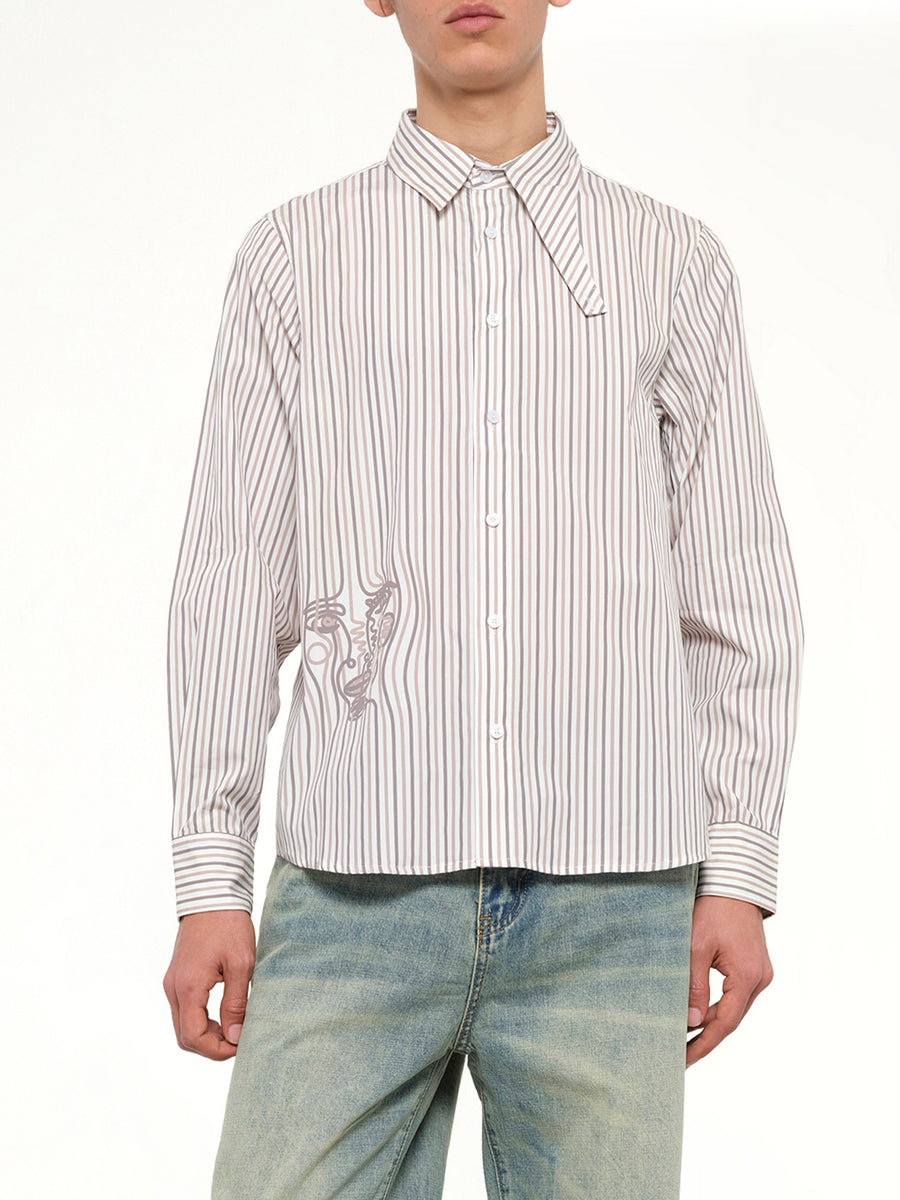 Striped Face Button Up Shirt in White