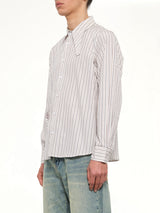 Striped Face Button Up Shirt in White