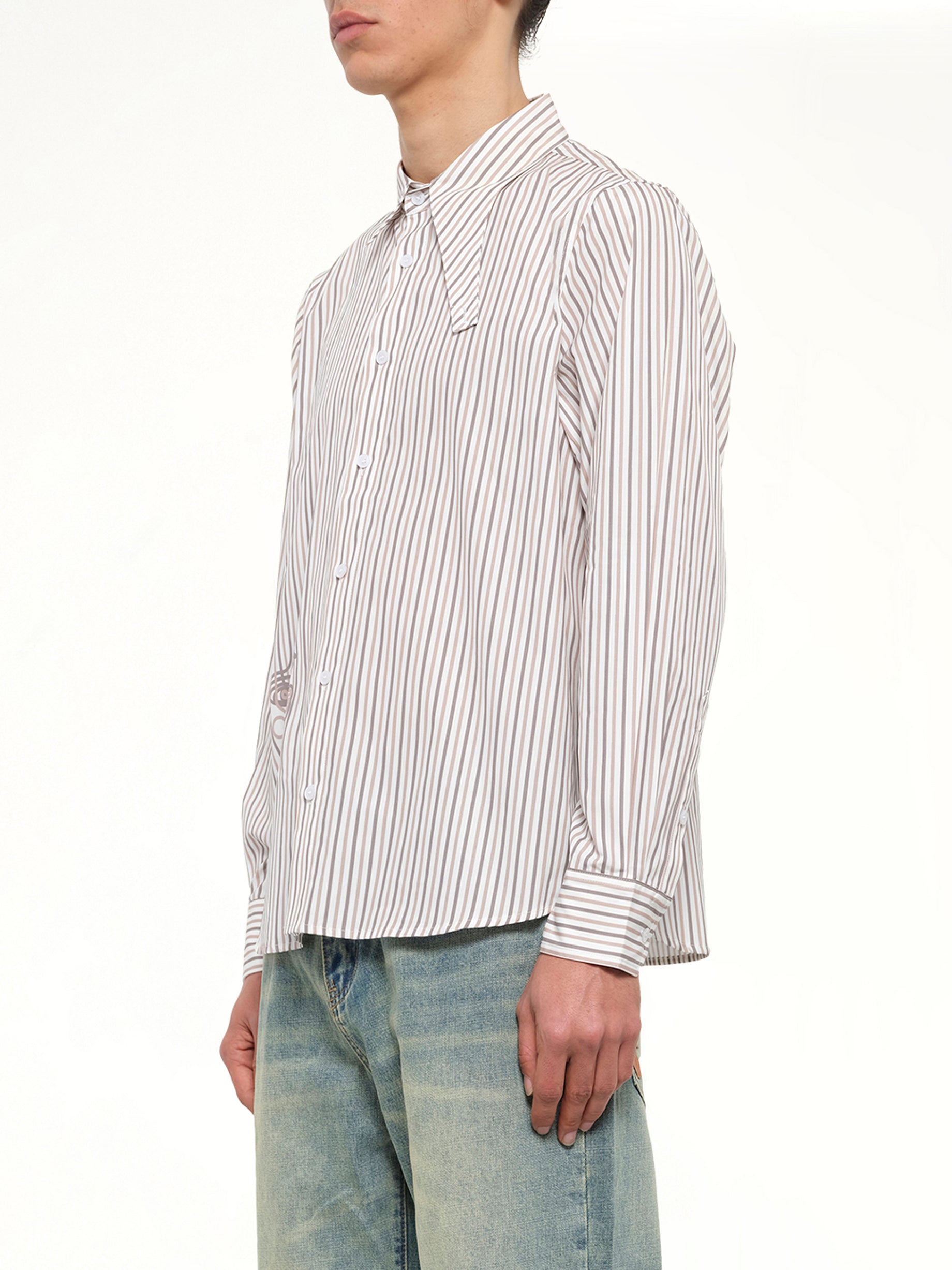 Striped Face Button Up Shirt in White