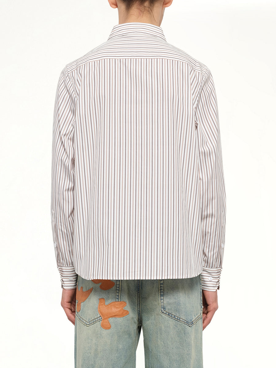 Striped Face Button Up Shirt in White