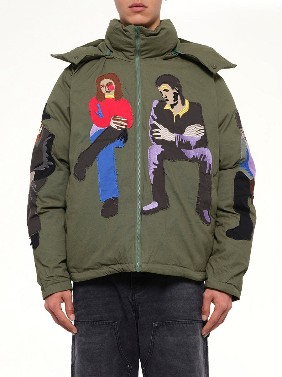 Subway Car Patchwork Puffer in Green