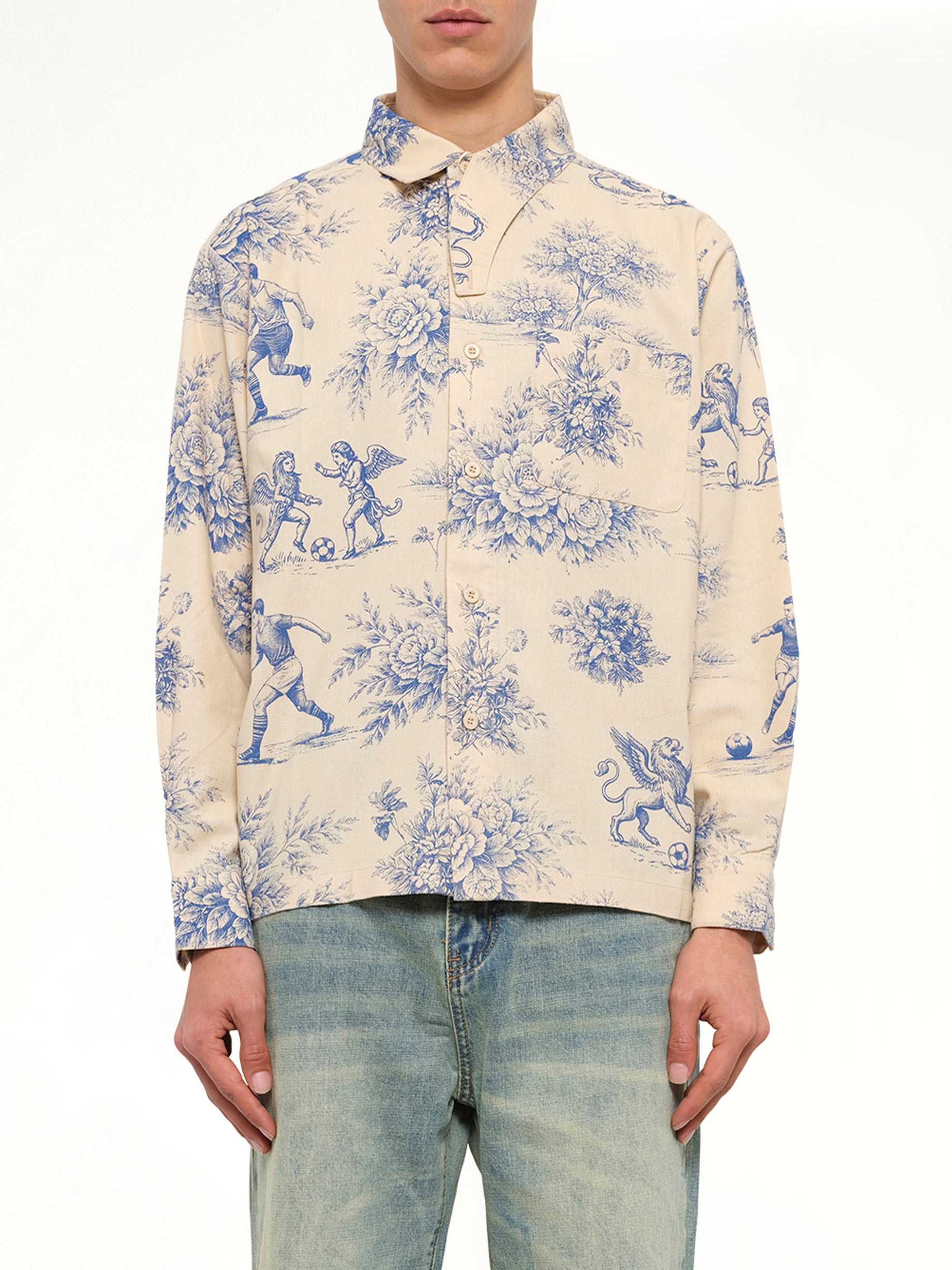 Toile de Jouy Button Up Shirt in Cream