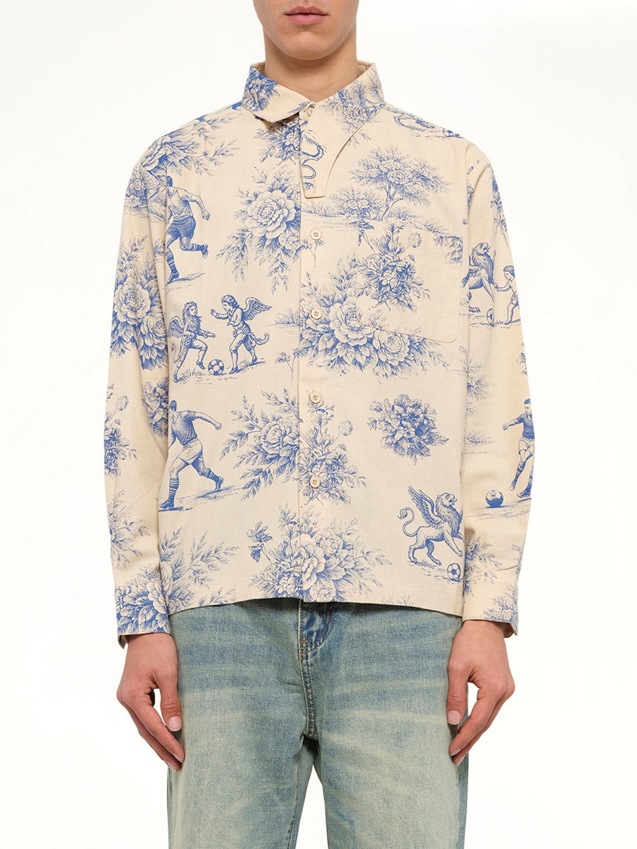 Toile de Jouy Button Up Shirt in Cream