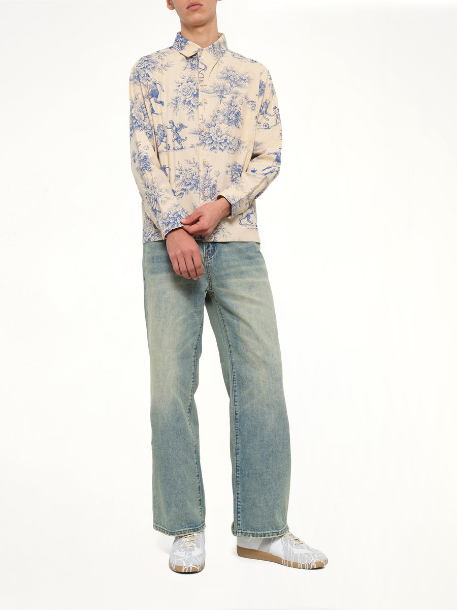 Toile de Jouy Button Up Shirt in Cream