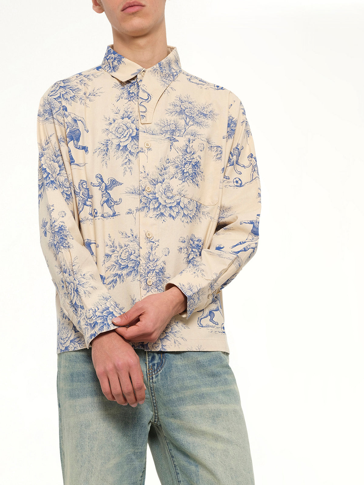Toile de Jouy Button Up Shirt in Cream