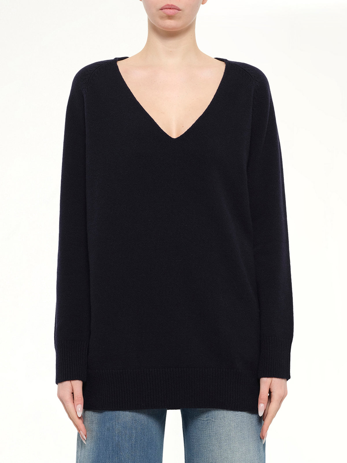 V-Neck Wool Sweater in Navy