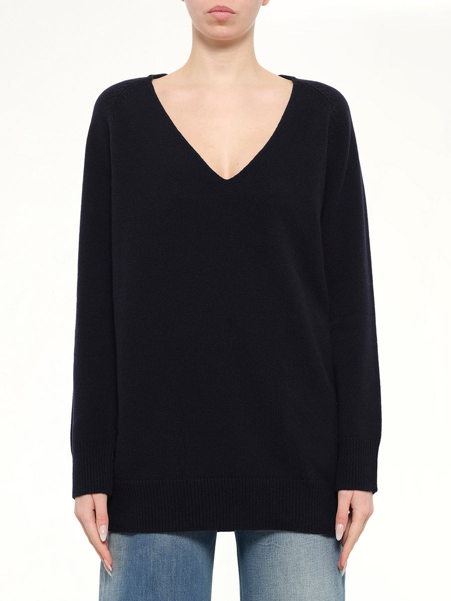 V-Neck Wool Sweater in Navy
