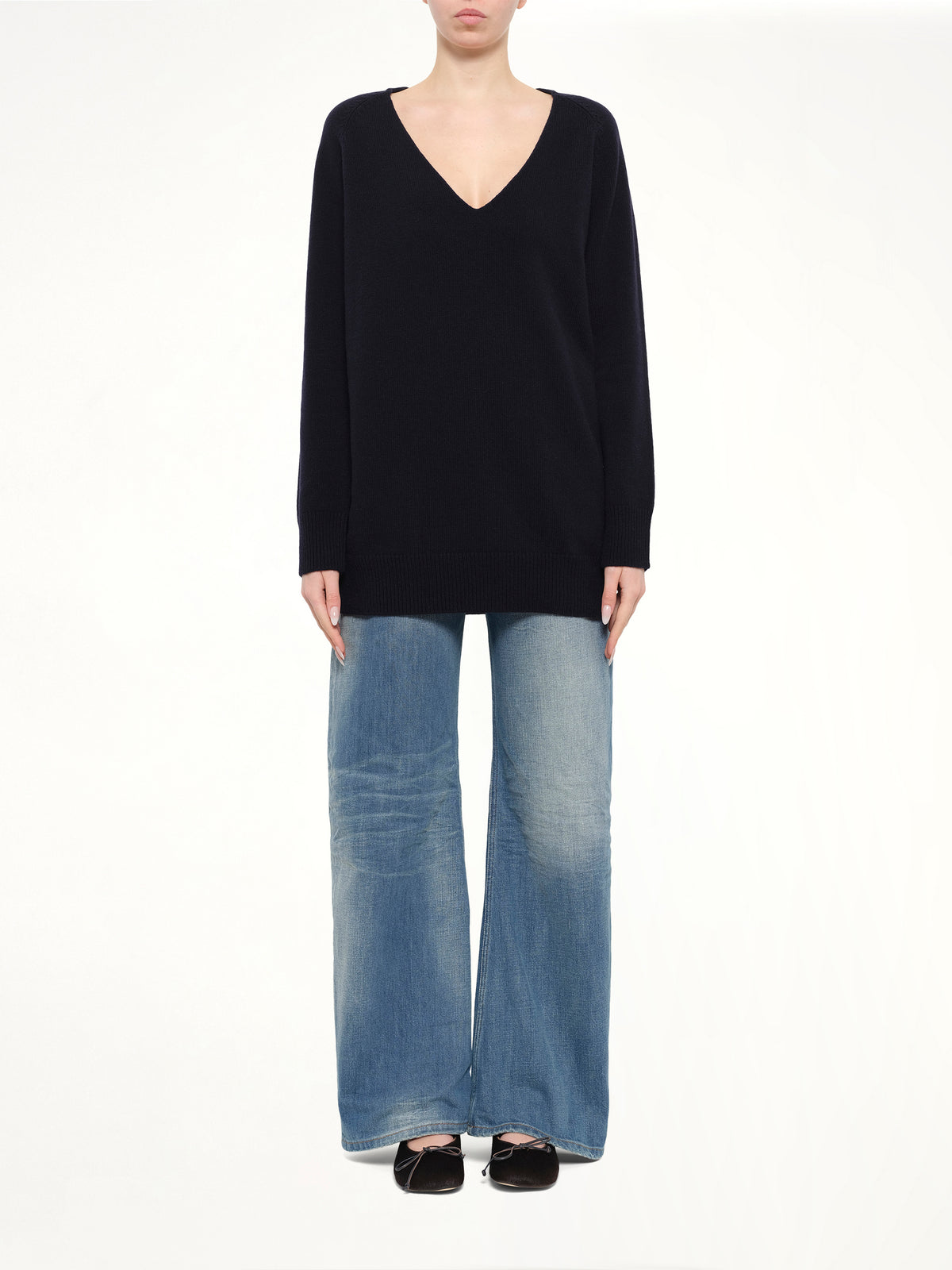 V-Neck Wool Sweater in Navy