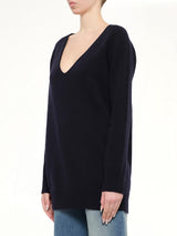 V-Neck Wool Sweater in Navy