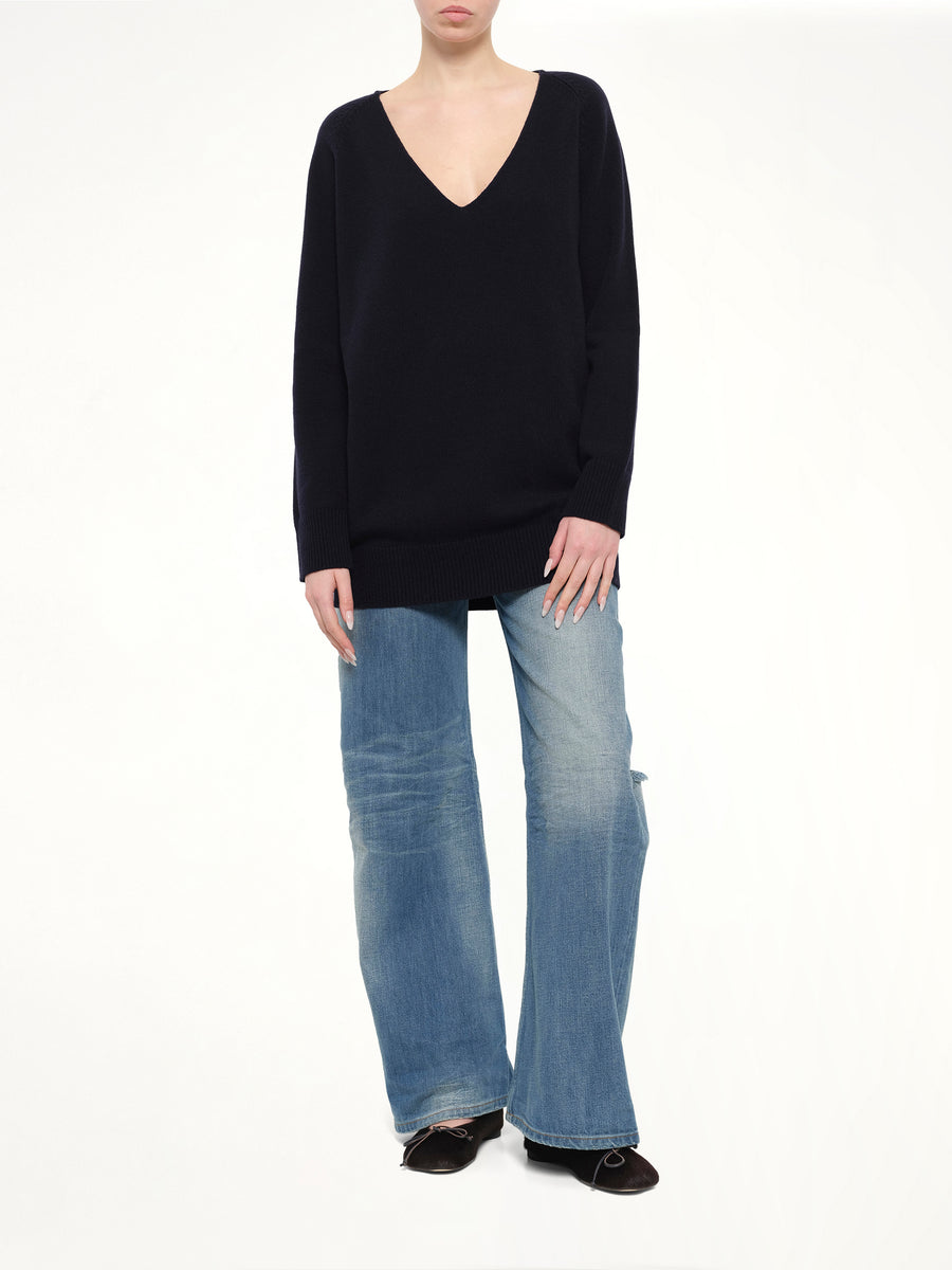 V-Neck Wool Sweater in Navy