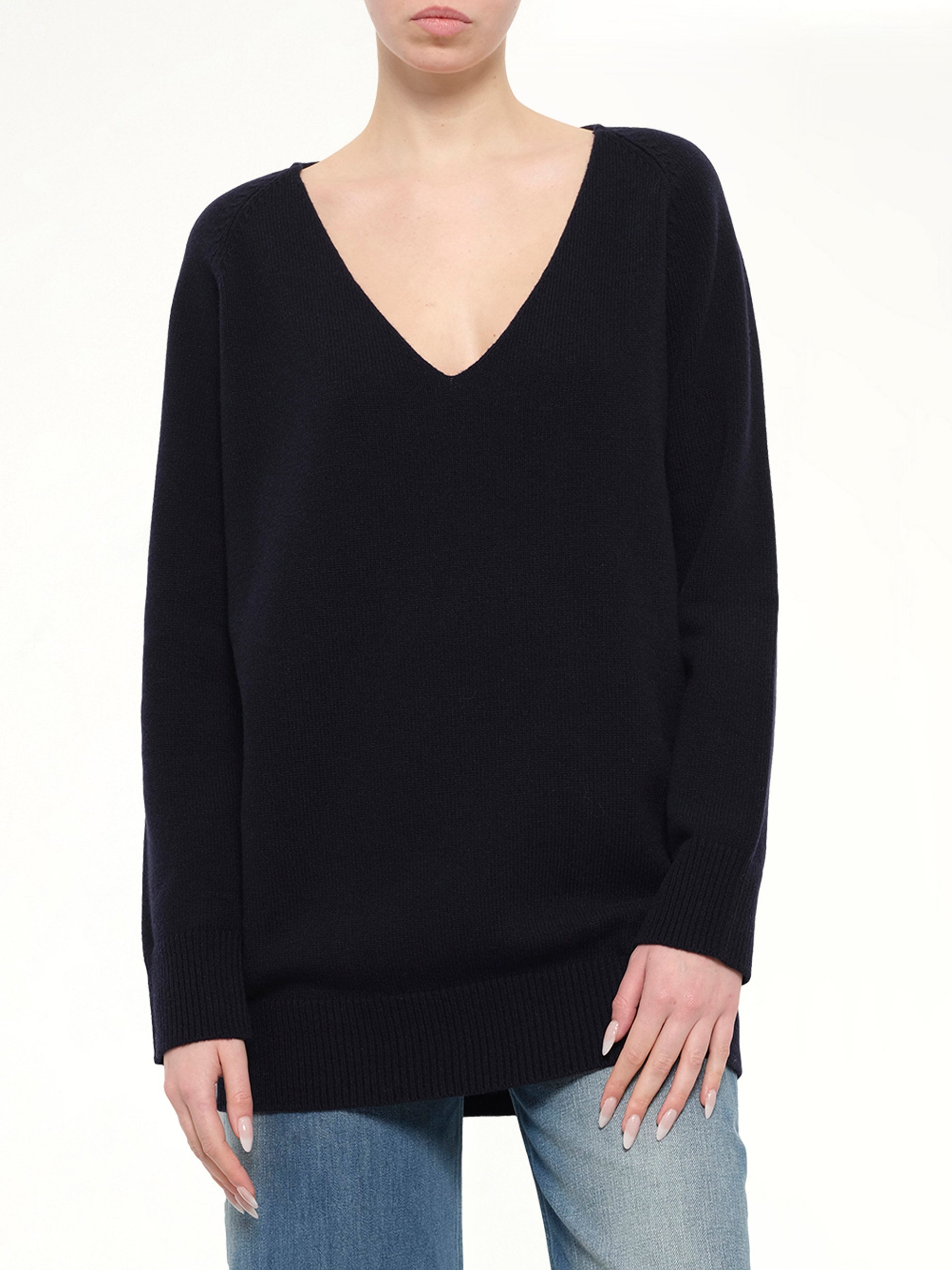 V-Neck Wool Sweater in Navy