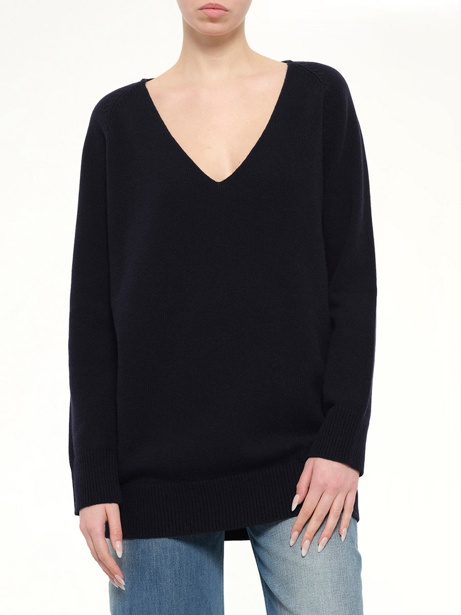V-Neck Wool Sweater in Navy