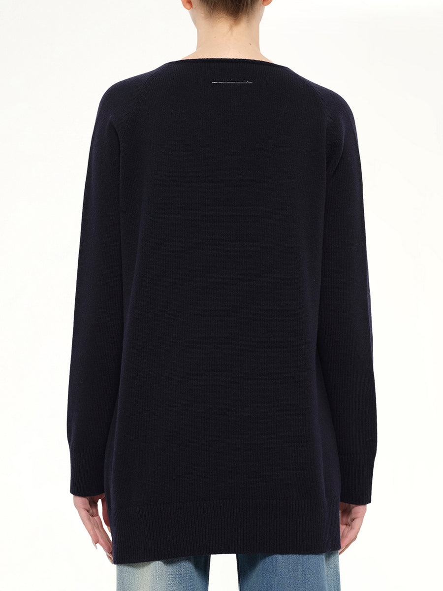 V-Neck Wool Sweater in Navy