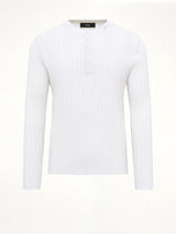 Amiri Script Knit Henley in Alabaster