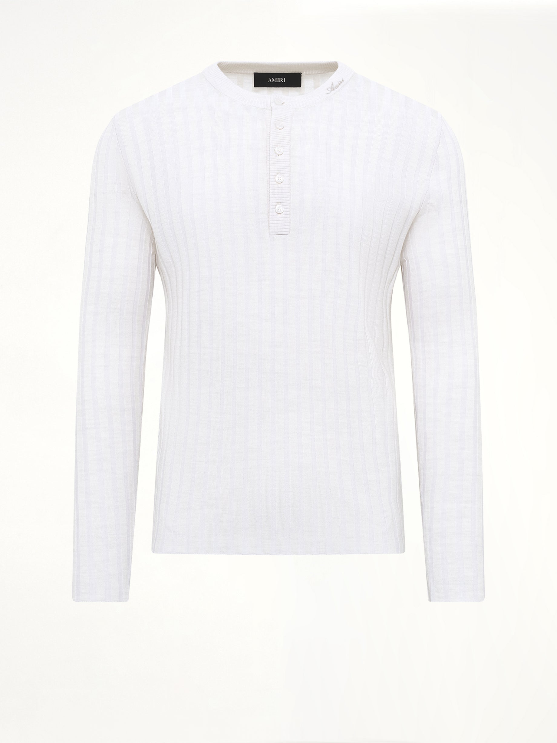 Amiri Script Knit Henley in Alabaster