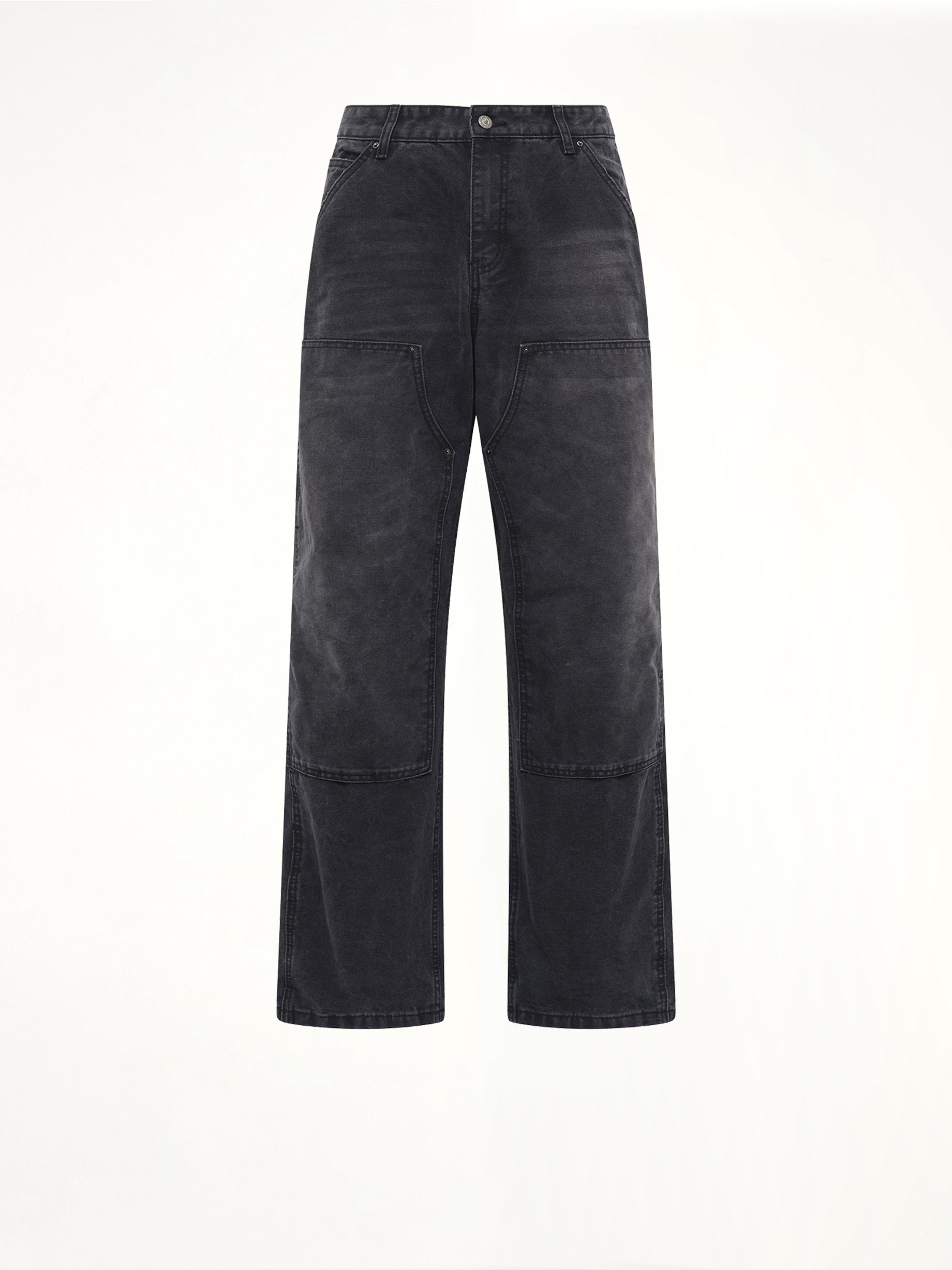 Eye Badge Washed Double Knee Pants in Black