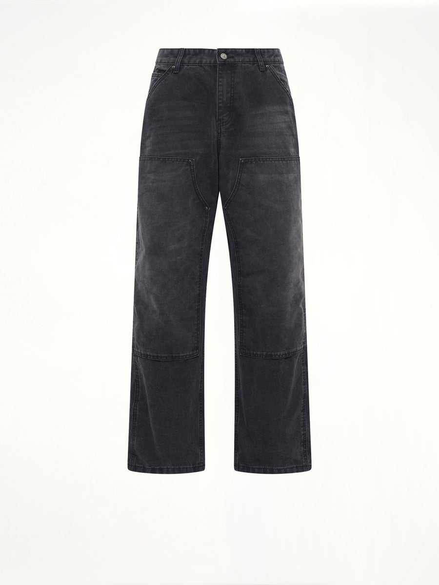 Eye Badge Washed Double Knee Pants in Black