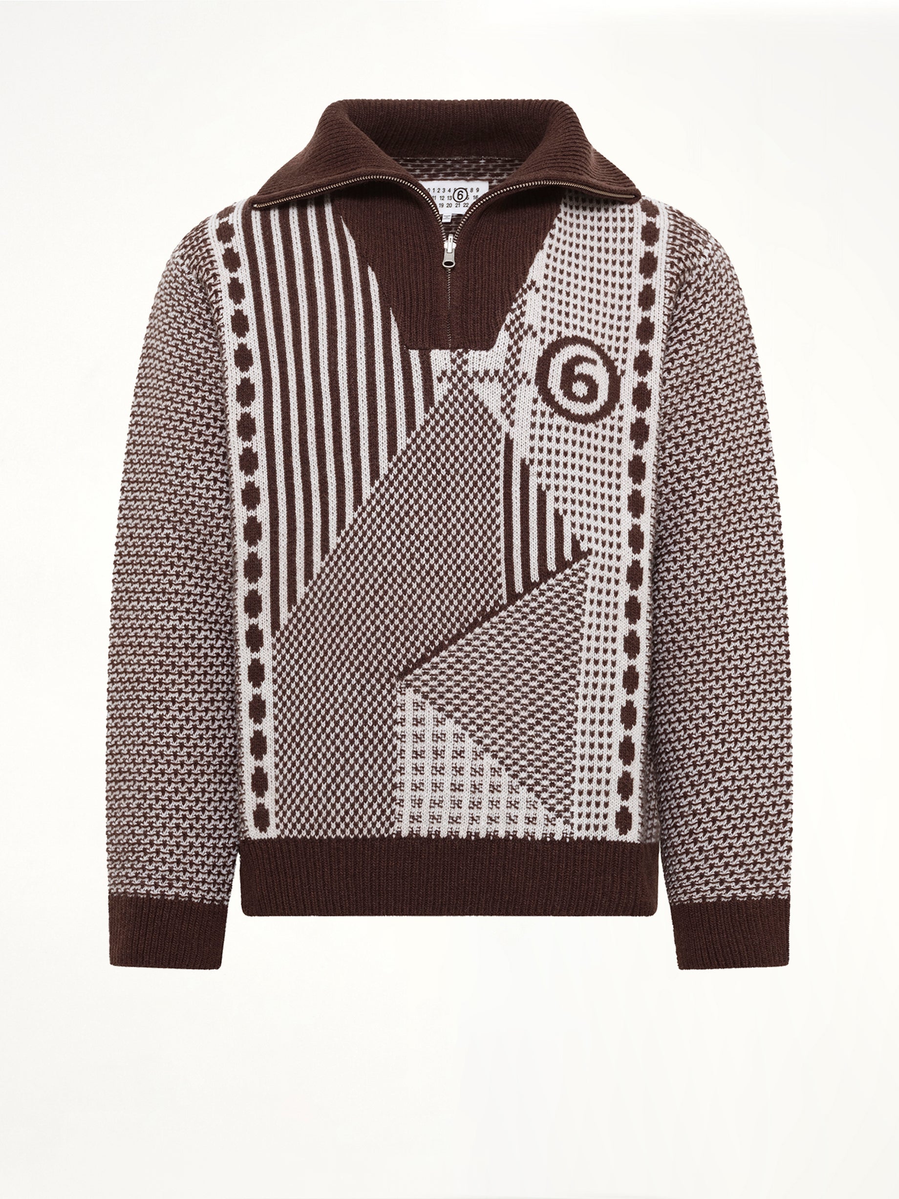 Jacquard Knit Polo in Brown/Off White
