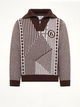 Jacquard Knit Polo in Brown/Off White