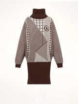 Knitted Mini Dress in Brown/Off White