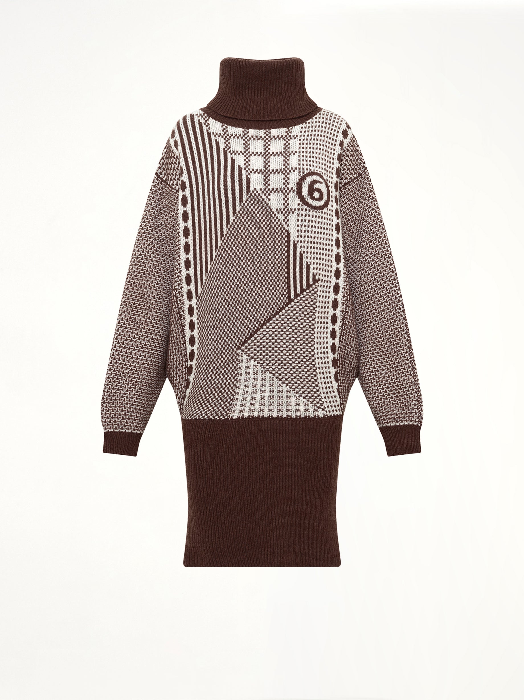 Knitted Mini Dress in Brown/Off White