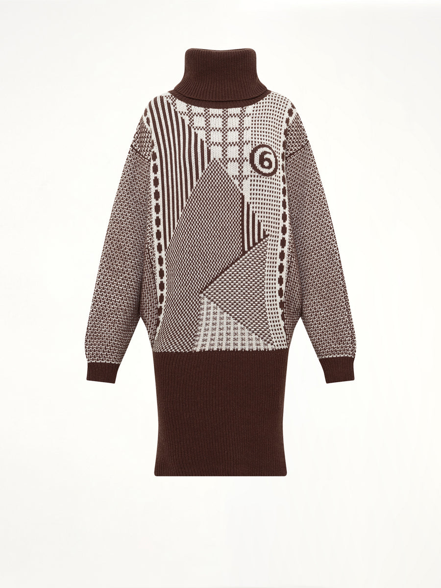Knitted Mini Dress in Brown/Off White