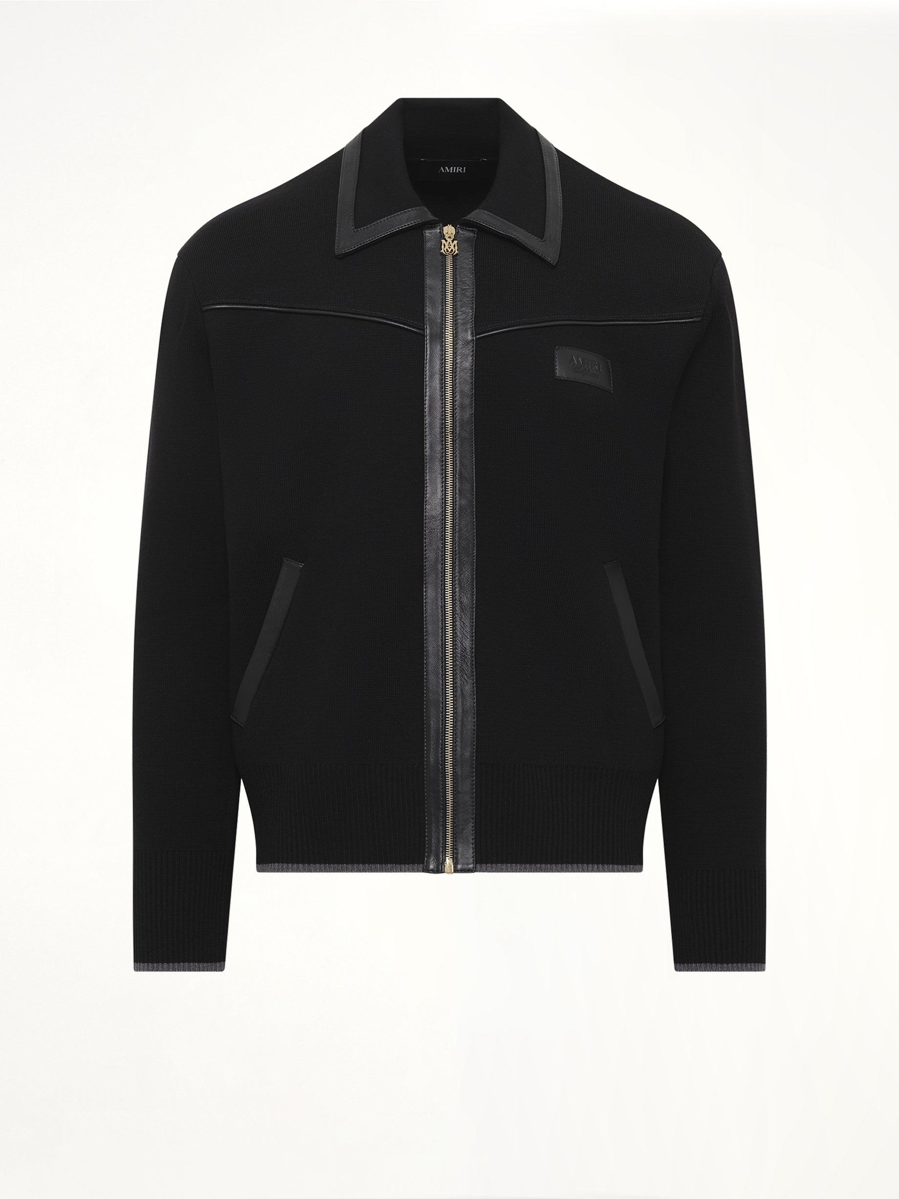 Leather Trim Zipped Blouson in Black