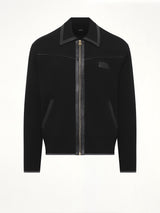 Leather Trim Zipped Blouson in Black