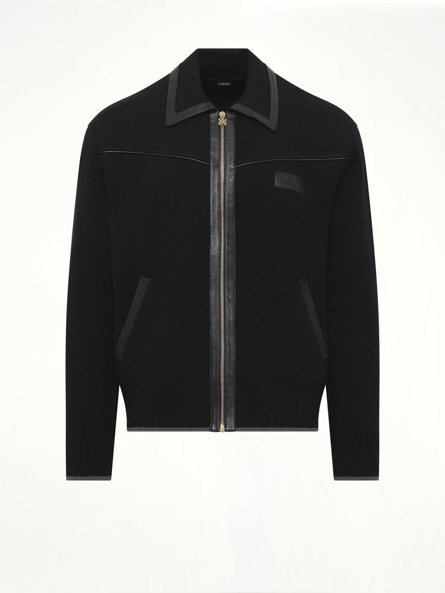 Leather Trim Zipped Blouson in Black