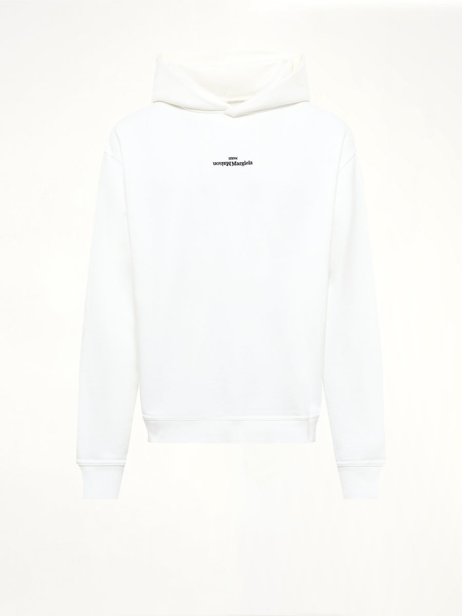 Reversed Logo Hoodie in Off White