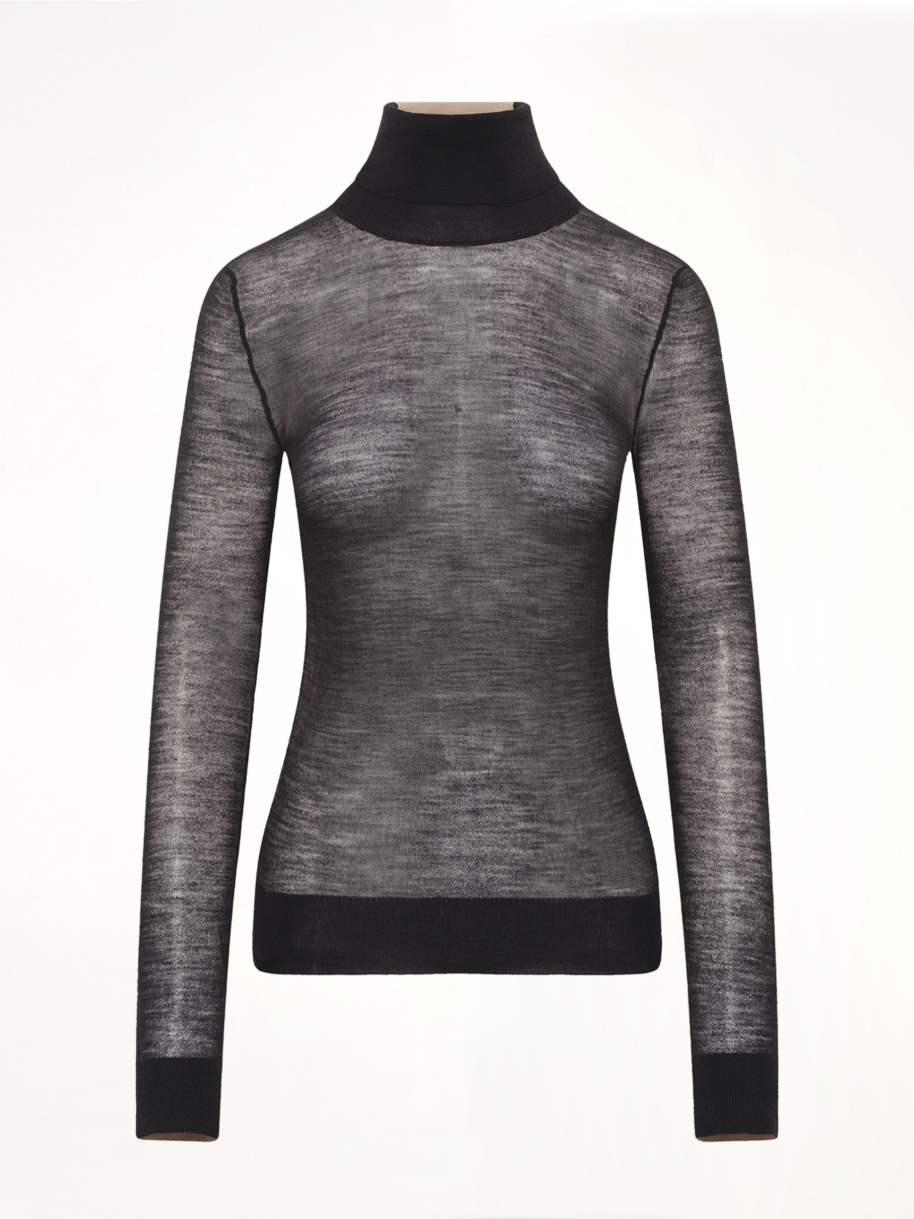 Sheer Cotton Turtleneck in Black/Camel