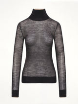 Sheer Cotton Turtleneck in Black/Camel