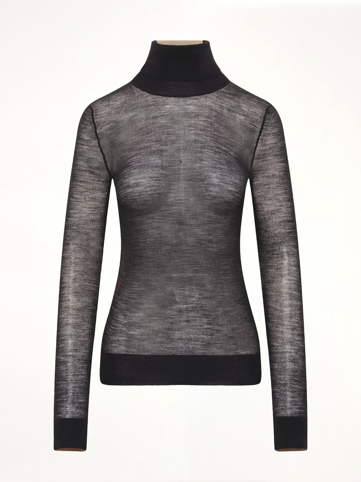 Sheer Cotton Turtleneck in Black/Camel